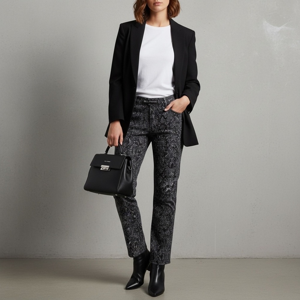 Isaac Mizrahi Live! Women's 18WP Gray Snakeskin Print Pull-On Stretch Pants